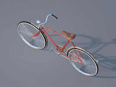 Vintage Red Bicycle With Brown Leather Seat And Silver Wheels 3d model