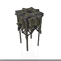 Ornate Polygonal Decorative Stand With Intricate Floral Pattern And Carved Legs
