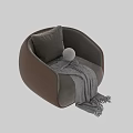 Modern Single Sofa With Brown Beige Upholstery Pillow And Gray Blanket