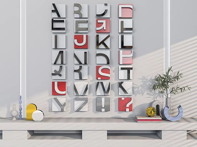 Modern Colorful Letter Decor Arranged Vertically on Wall with Decorative Elements 3d model