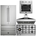 Stainless Steel Modern Kitchen Appliances With Refrigerator Oven Range Hood And Gas Stove