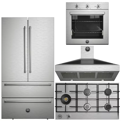 Stainless Steel Modern Kitchen Appliances With Refrigerator Oven Range Hood And Gas Stove 3d model