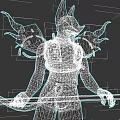 Game Movie Character With Black Canine Appearance Red Glowing Elements Mesh Top And Back Decorations