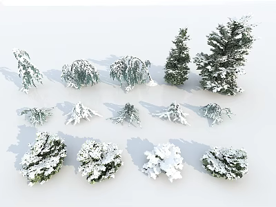 Snow Covered Arbor Trees in Various Shapes for Winter Landscape Design 3d model
