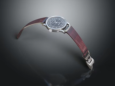 Classic Leather Strap Watch with Silver Dial and Metal Buckle for Men 3d model