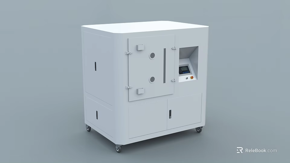 White Industrial Equipment With Cabinet Style Design Control Panel And Wheels 3d model 
