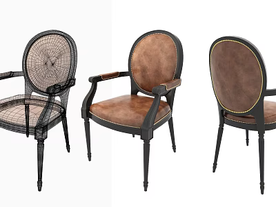 Elegant Dining Chairs With Leather Seat Black Wooden Frame And Armrests Design 3d model