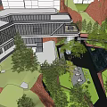 Modern Sales Office Building With Glass Facade Landscaped Garden And Water Features