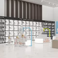 Modern Art Store Interior With Display Shelves Showcasing White Sculptures And Models 3d model