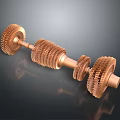 Copper Mechanical Gear Shaft Assembly Featuring Multiple Interlocking Gears And Metallic Structure