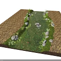 Waterfront Landscape Design With Flowing Stream Natural Stones Green Grass And Plants