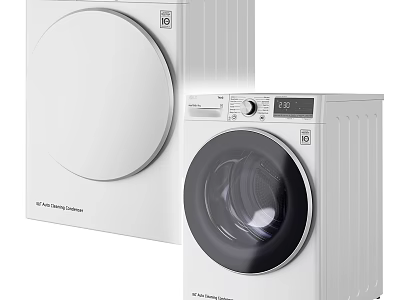 White Front Loading Washing Machines With Modern Design And Digital Control Panel 3d model