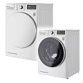 White Front Loading Washing Machines With Modern Design And Digital Control Panel