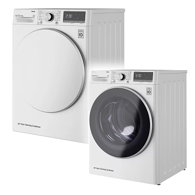 White Front Loading Washing Machines With Modern Design And Digital Control Panel 3d model