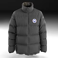 Dark Gray Quilted Puffer Jacket With Stand Collar And Chest Logo 3d model