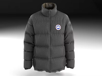 Dark Gray Quilted Puffer Jacket With Stand Collar And Chest Logo 3d model