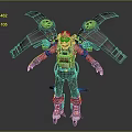 Post Apocalyptic Sci Fi Game Character With Mechanical Wings Damaged Armor And Yellow Goggles 3d model