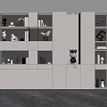 Modern Living Room Display Cabinet With White Shelves Decorative Items And Warm Lighting