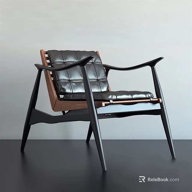 Modern Black Leather Diamond Tufted Accent Chair With Wooden Frame And Sleek Legs 3d model 