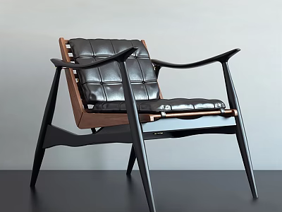 Modern Black Leather Diamond Tufted Accent Chair With Wooden Frame And Sleek Legs 3d model