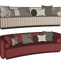 Beige and Red Modern Sectional Sofa with Multiple Decorative Pillows and Ribbed Design 3d model