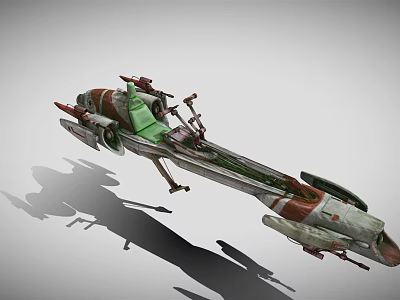 Futuristic Sci Fi Spaceship With Green Red Accents And Detailed Engine Structure 3d model
