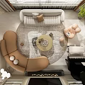 Modern Living Room With Brown White Sofas Round Coffee Table Rug And Plants