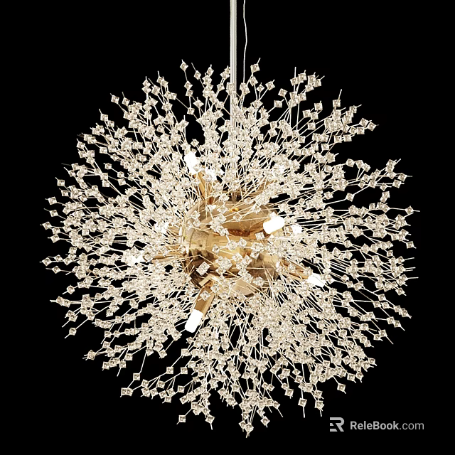 Artistic Spherical Chandelier With Delicate Metal Branches And Warm Glowing Light 3d model 