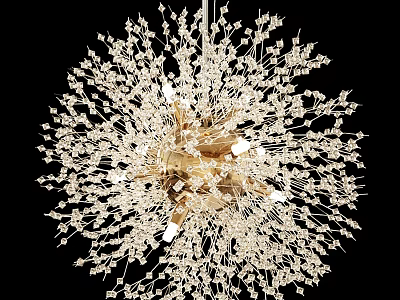 Artistic Spherical Chandelier With Delicate Metal Branches And Warm Glowing Light 3d model