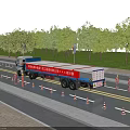 Blue Red Road Bridge Emergency Rescue Support Vehicle With Traffic Cones Workers Trees On Road