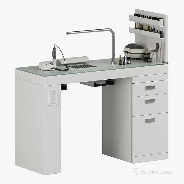White Utility Workstation With Retractable Faucet Tool Holder Small Bottles And Drawers 3d model 