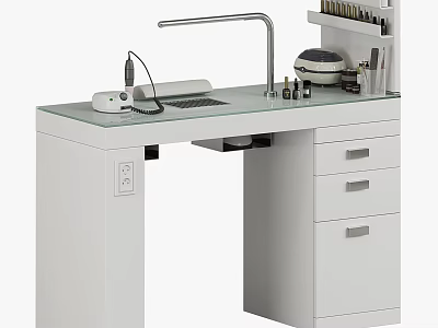 White Utility Workstation With Retractable Faucet Tool Holder Small Bottles And Drawers 3d model