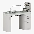 White Utility Workstation With Retractable Faucet Tool Holder Small Bottles And Drawers