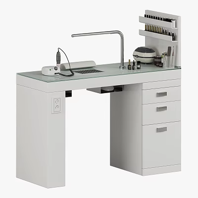 White Utility Workstation With Retractable Faucet Tool Holder Small Bottles And Drawers 3d model