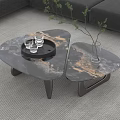 Elegant Black And Gold Marble Coffee Tables With Dark Legs In Living Room