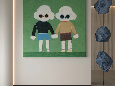 Abstract Painting Two Cartoon Figures With White Hair Sunglasses Holding Hands On Green Background 3d model