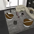 Modern Living Room Interior Design With Curved White Sofa Brown Armchairs And Round Coffee Table
