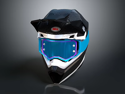 HJC Motorcycle Helmet Black Blue Carbon Fiber Construction With Protective Face Shield 3d model