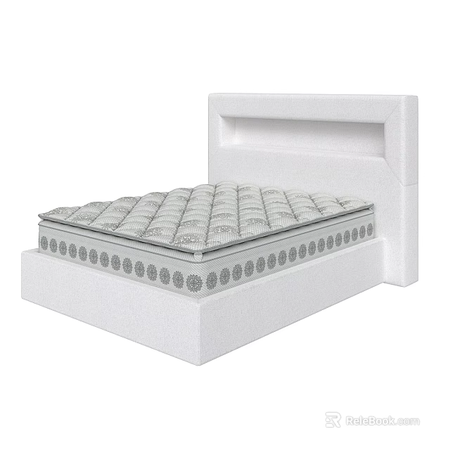 Double Bed With White Headboard And Padded Spring Mattress Design 3d model
