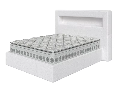 Double Bed With White Headboard And Padded Spring Mattress Design 3d model