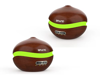 Modern Wooden Round Household Electrical Appliances with Green Stripe Brand Logo and Control Buttons 3d model