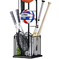 Multilayer Sports Equipment Storage Rack with Basketballs Volleyballs Tennis Rackets and Bats