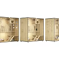 Wooden Wheeled Garden Ornament With Multi Tiered Shelves Cat Paw Cutouts And Glass Door