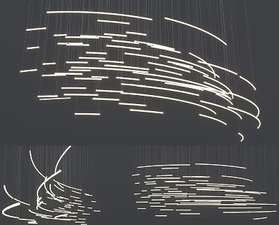 Modern Artistic Chandelier With Curved Linear Light Strips And Suspended Design Structure 3d model
