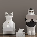 Decorative Cat And Bear Shaped Tissue Box Holders With Sunglasses Hat Necklace And Marble Pattern