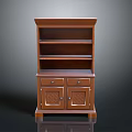 Traditional Dark Brown Wooden Cabinet With Open Shelves Drawers And Carved Doors
