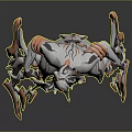 Sci-Fi Character And Biomechanical Creature With Metallic Silver Red Design Sharp Edges And Futuristic Armor