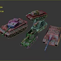 Various Military Vehicle Tank Models Displayed in Gray Color with Detailed Designs