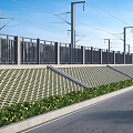 Modern Building Exterior Wall With Perforated Panel Design And Roadside Green Landscaping