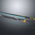 Modern Futuristic Sword With Glowing Blue Stripes Yellow Accents And Black Metallic Handle